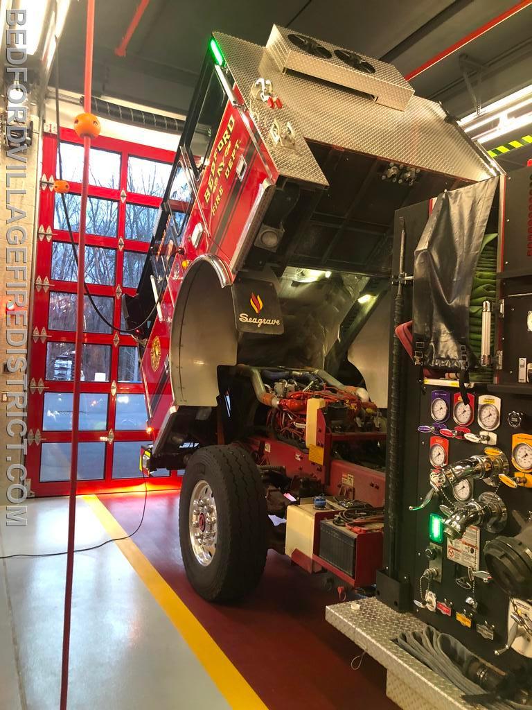 Vehicle maintenance can be performed inside the apparatus bay.